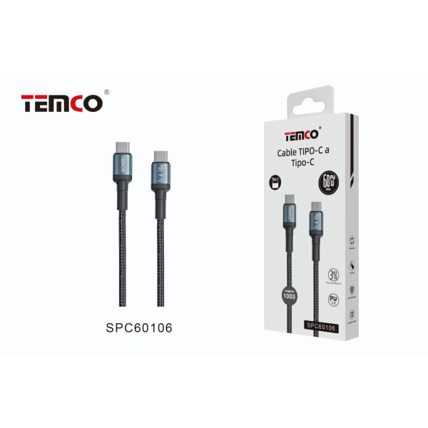 Cable Premiun Type-C a Type-C en Nylon 30W de 1M en Negro
