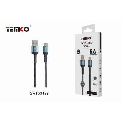 Cable Premiun USB a Type-C en Nylon 5A de 1M en Negro