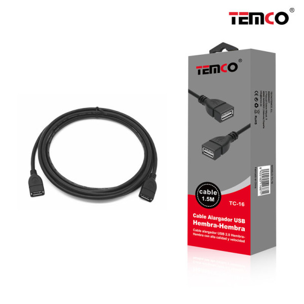 Cable USB Hembra a Hembra en Negro 1.5M