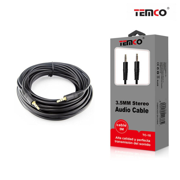 Cable Auxiliar de Audio 3.5mm Macho a Macho en Negro 5M