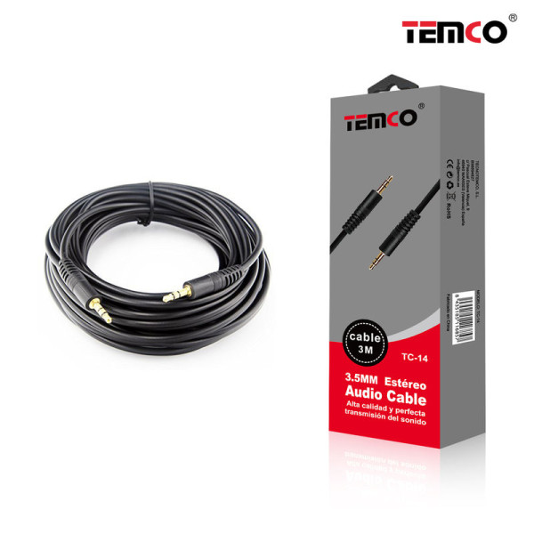 Cable Auxiliar de Audio 3.5mm Macho a Macho en Negro 3M