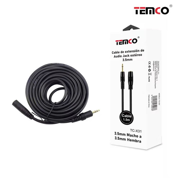 Cable Audio 3.5MM Macho a Hembra en 1.5M