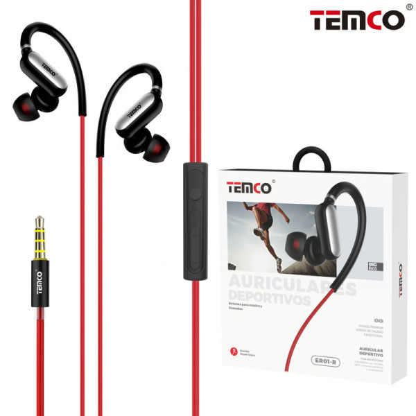 Auriculares Jack 3.5mm Intrauditivos Deportivos con Microfono en Rojo