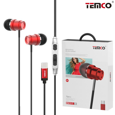 Auriculares Type-C Intrauditivos Metal Con Microfono en Rojo