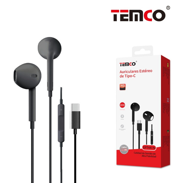 Auriculares Type-C Intrauriculares con Microfono en Negro Stilo 2