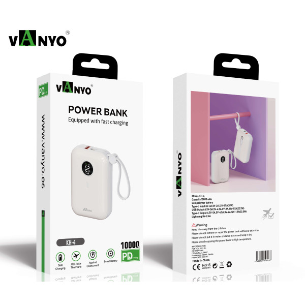 KH-4 Bateria Externa 10000 mAh con Cable de Carga Rapida 22.5W Power Bank