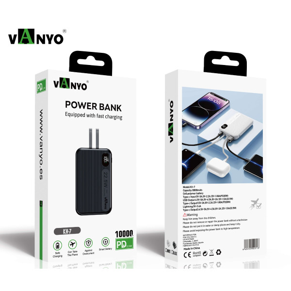 KH-7 Bateria Externa 10000 mAh con Cable Tipe-C Litning de Carga Rapida 22.5W Power Bank