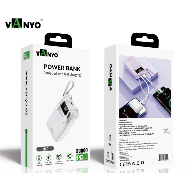 KH-9 Bateria Externa 20000 mAh con Cable Tipe-C Litning de Carga Rapida 22.5W Power Bank