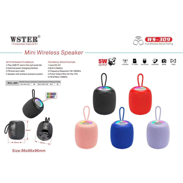 Altavoz con Luz Incorporda Modelo WS309/ Play USB/TF Card y Radio FM