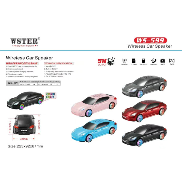 Altavoz en Forma de Coche WS-599 play USB/TF, Audio MP3 y Radio FM 223*92*67mm
