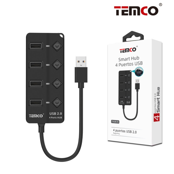 Smart HUB 4-Puertos USB 2.0 Negro