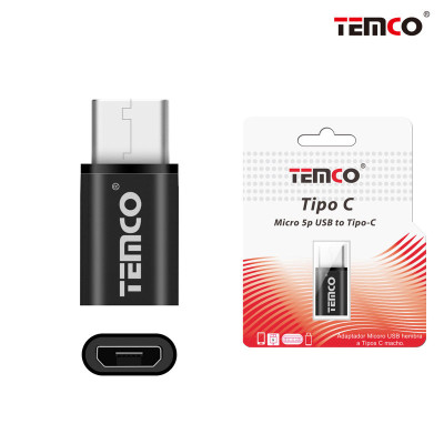 Adaptador Micro USB Hembra a Tipo C Macho Negro