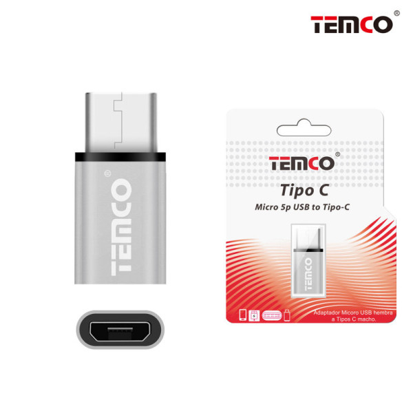 Adaptador Micro USB Hembra a Tipo C Macho Plateado