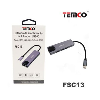 Adaptador Smart HUB 5 en 1 Puerto HDTV+R145+USB x 2+ Tipo C (PD3.0)