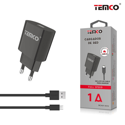 Pack Cargador 1.0A+ Micro USB 1A 1m Negro