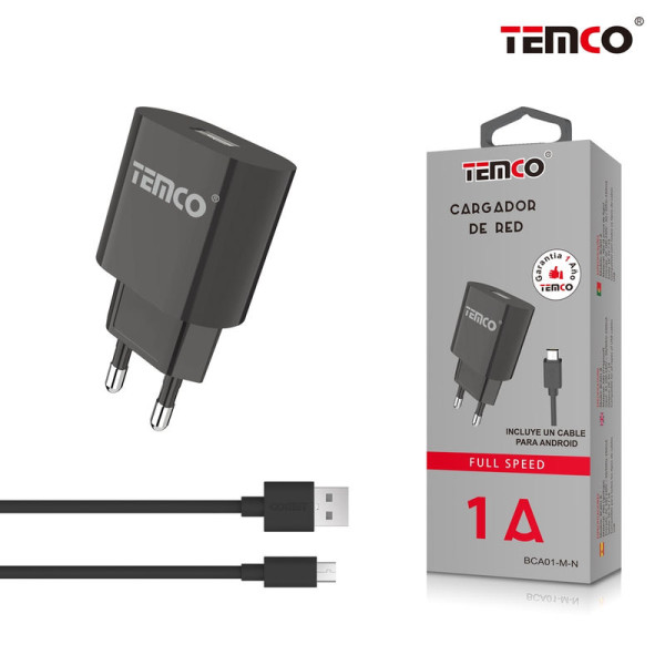 Pack Cargador 1.0A+ Micro USB 1A 1m Negro