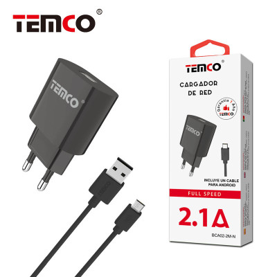 Pack Cargador 2.1A + Micro USB 2A 1m Negro