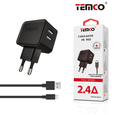 Pack Cargador 2.4A + Micro USB 2A 1m Negro