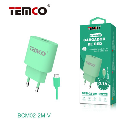 Pack Cargador 2.1A + Micro USB 2A 1m Verde
