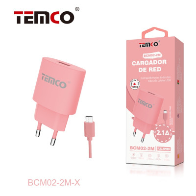 Pack Cargador 2.1A + Micro USB 2A 1m Rosa