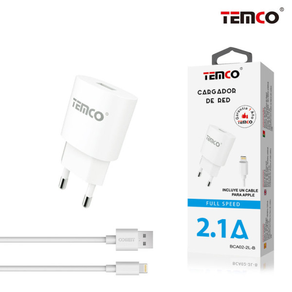 Pack Cargador 2.1A + Lightning 2A 1m Blanco