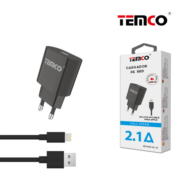 Pack Cargador 2.1A + Lightning 2A 1m Negro