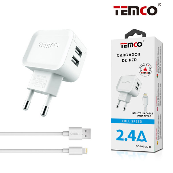 Pack Cargador 2.4A + Lightning 2A 1m Blanco