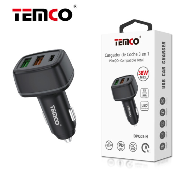 Cargador de Coche 3 en 1 PD+QC+ Compatible Total N