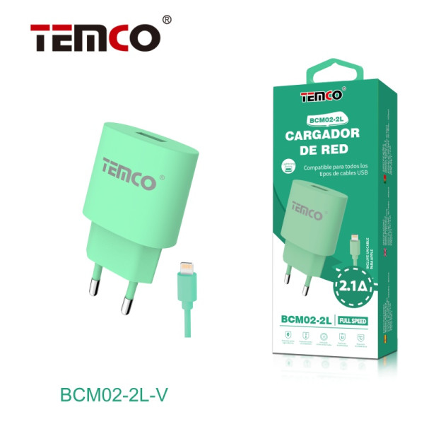 Pack Cargador 2.1A + Lightning 2A 1m Verde