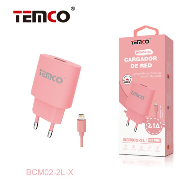 Pack Cargador 2.1A + Lightning 2A 1m Rosa