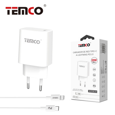 Pack Cargador USB-C+Lightning 3A 1m Blanco