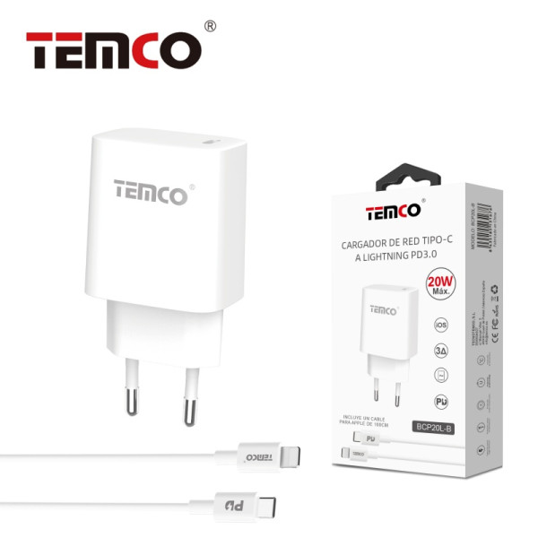Pack Cargador USB-C+Lightning 3A 1m Blanco