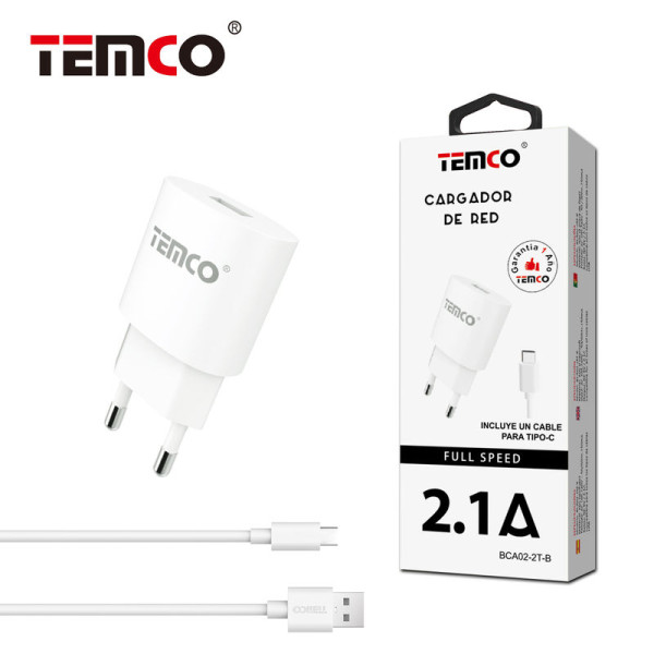 Pack Cargador 2.1A + Tipo C 1m Blanco