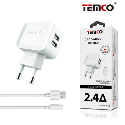 Pack Cargador 2.4A + Tipo C 2A 1m Blanco