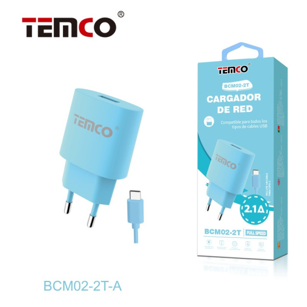 Pack Cargador 2.1A + Tipo C 2A 1m Azul