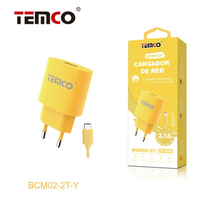 Pack Cargador 2.1A + Tipo C 2A 1m Amarillo