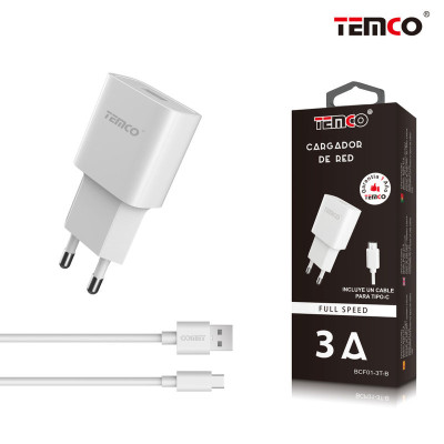Pack Cargador 3A + Tipo C 3A 1m Blanco