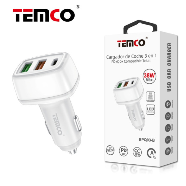 Cargador de Coche 3 en 1 PD+QC+ Compatible Total B