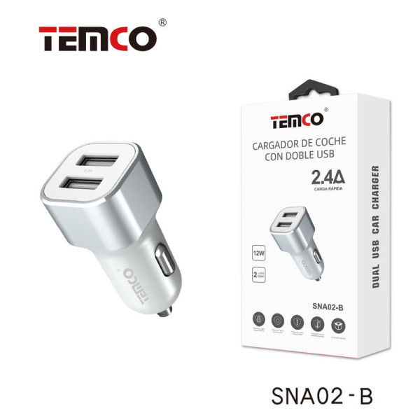 Cargador Coche Dual USB Car Charger 2.4A Blanco