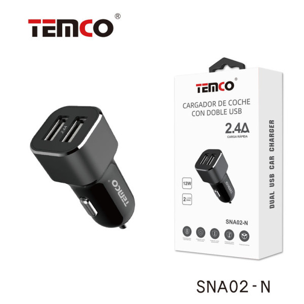 Cargador Coche Dual USB Car Charger 2.4A Negro