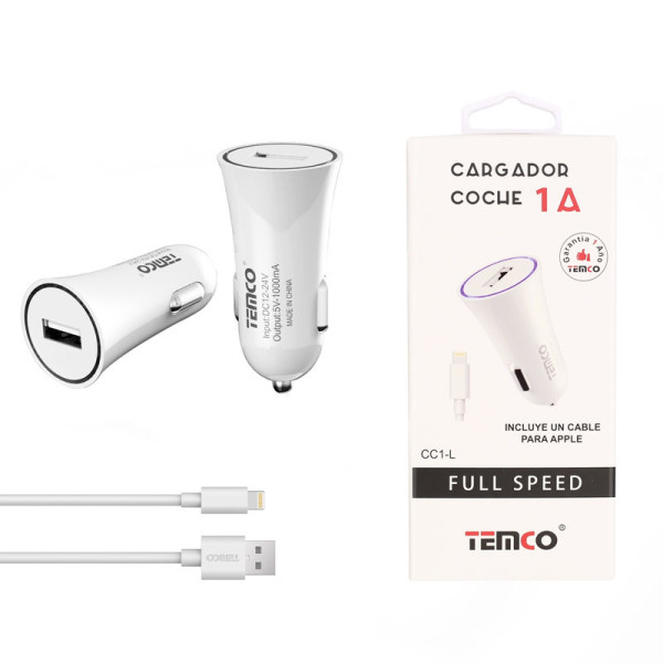Pack Cargador Coche 1A + Lightning 1A 1m