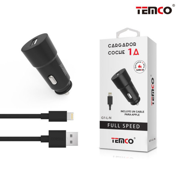 Pack Cargador Coche 1A + Lightning 1A 1m Negro