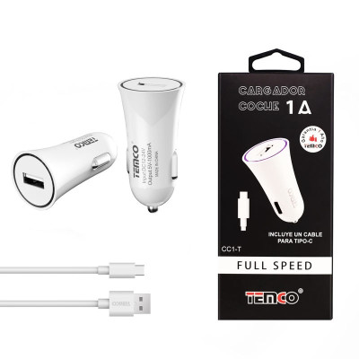 Pack Cargador Coche 1A+ Tipo C 5P 1A 1m