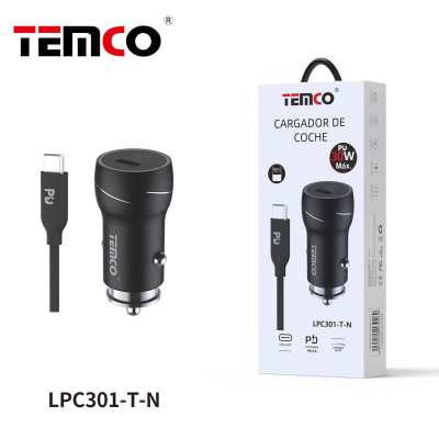 Pack Cargador Coche PD20W + Cable Tipo C a Lightning Negro