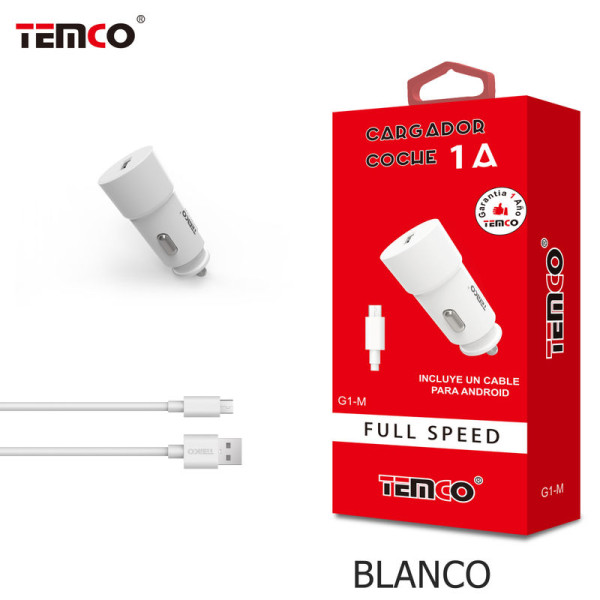 Pack Cargador Coche 1A + Micro USB 1A 1m Blanco