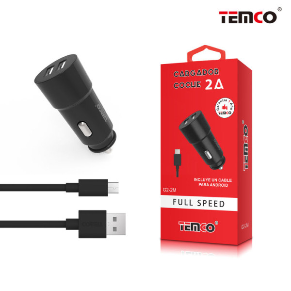 Pack Cargador Coche 2.1a + Micro USB 2A Negro