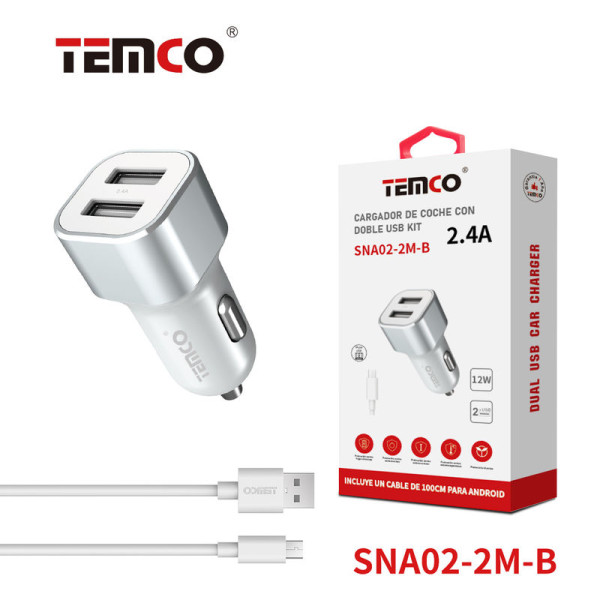 Cargador Coche 2xUSB 2.4 + Micro 2A 1m Blanco