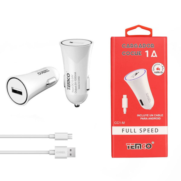 Cargador Coche 1A Full Speed con Cable V8