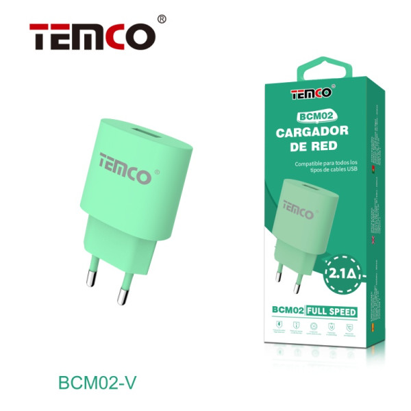 Cargador Red USB 5V 2.1A Verde