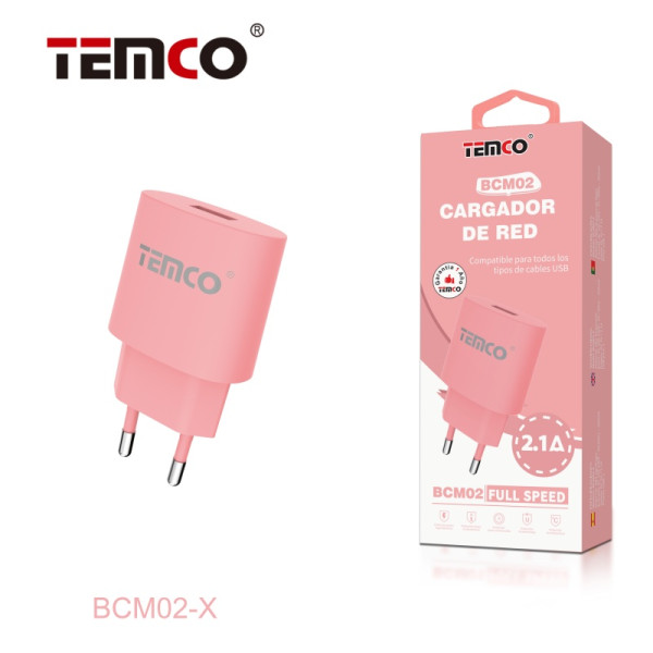 Cargador Red USB 5V 2.1A Rosa